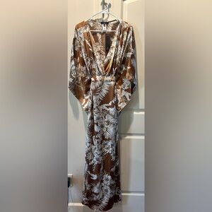 Brown and White Floral Kimono Dress